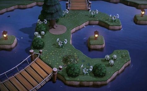 Animal Crossing Inspiration on Instagram: “Crescent moon isle 🌙 🌲 - 💡#acnhidea by: @witchy.senshi” Pond Acnh Design, Acnh Space Fillers Forestcore, 111 Drawing, Cat Island, Animal Crossing 3ds, Ac New Leaf, Animals Crossing, Animal Crossing Funny, Animal Crossing Guide