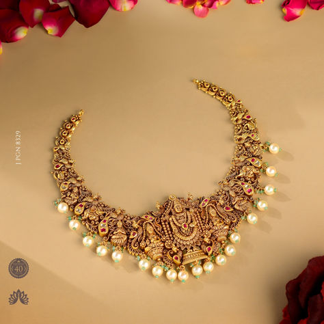 Gold Balaji Necklace Set with Lakshmi Devi, Peacock Motifs Whatsapp Video Call, Peacock Motifs, Lakshmi Devi, Video Call, Necklace Set, Gold Jewelry, Gold