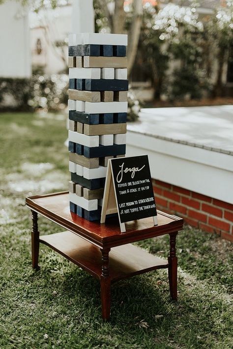 Painted Jenga Games // outdoor wedding, backyard wedding, giant jenga, yard games Yard Games Wedding, Wedding Yard Games, Giant Yard Games, Lawn Games Wedding, Reception Games, Wedding Reception Games, Giant Jenga, Backyard Reception, Wedding Backyard Reception