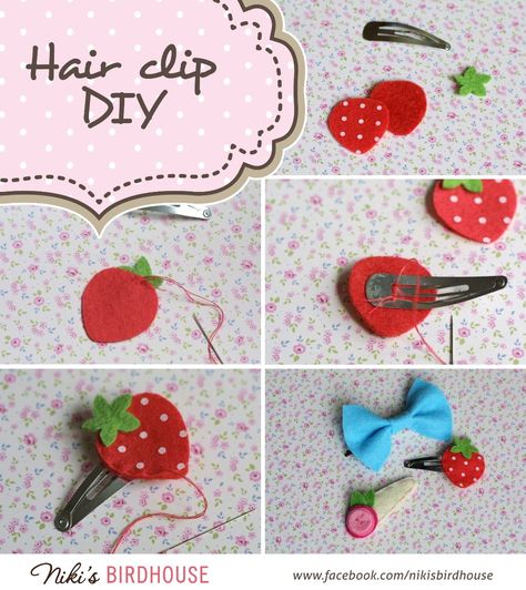 Amigurumi Patterns, Gift Ideas Strawberry, Diy Felt Hair Clips, Cute Diy Hair Clips, Strawberry Diy Craft, How To Make Hair Clips, Felt Hair Clips Diy, Hair Clips Ideas, Cute Things To Sew