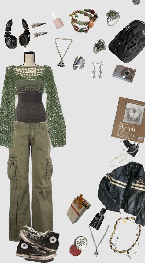 Earthy Indie Outfits, Winter Indie Outfits Grunge, Grunge Hippy Outfits, Indie Outfits Women, Alternative Indie Outfits, Vintage Indie Aesthetic Outfits, Green Style Aesthetic, Alternative Indie Aesthetic, Earth Grunge Outfits