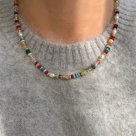 Gold Filled So Will Not Tarnish Chic Beaded Jewelry, Custom Beaded Necklace, Multicolored Beaded Necklace, Beaded Necklace Stacking, Multi Colored Beaded Necklace, Charm Bead Necklace, Colorful Bead Necklace, Glass Beaded Jewelry, Cute Handmade Jewelry