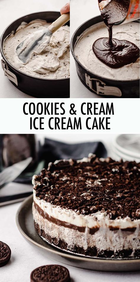 Layered Ice Cream Cake, Cookies And Cream Ice Cream, Whipped Cream Topping, Oreo Ice Cream Cake, Homemade Ice Cream Cake, Cake At Home, Ice Cream Cake Recipe, Cream Ice Cream, Ice Cream Treats