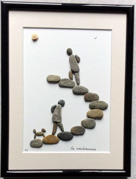 DIY Stone Craft Ideas (6) Tre Kunst, Hantverk Diy, Bored Art, Stone Wall Art, Art Pierre, Creation Art, Rock And Pebbles, Pebble Pictures, Seni Origami