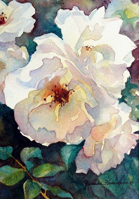 Art Aquarelle, Seni Cat Air, Watercolor Flower Art, 수채화 그림, Watercolor Flowers Paintings, Rose Painting, Flower Art Painting, Watercolor Inspiration, Arte Floral