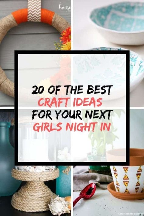 Looking for Girls Night In craft ideas? Here are over 20 for you and your friends!! From fun wreaths to homemade sugar scrubs, you're sure to find a winning craft for your next Girls Night In! Check them out! #girlsnightin #girlsnight #craftideas #craftsforadults Crafts For Ladies Night, Craft Night Party, Craft Night Projects, Girls Night Crafts, Craft Projects For Adults, Moms Night, Group Crafts, Weekend Crafts, Girls Night In