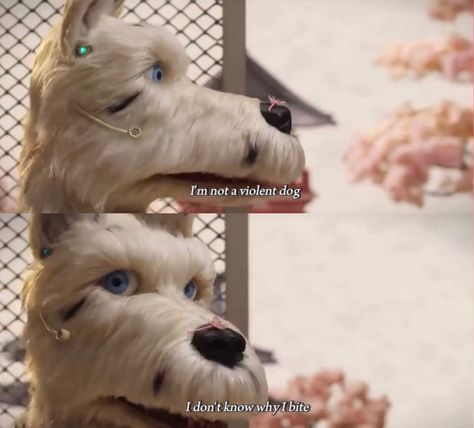 isle of dogs - wes anderson (2018) I Dont Know Why I Bite Isle Of Dogs, I Am Not A Violent Dog, Im Not A Violent Dog Idk Why I Bite, Isle Of Dogs Pfp, Isle Of Dogs Quotes, Im Not A Violent Dog, Isle Of Dogs Tattoo, Isle Of The Dogs, Dog Symbolism