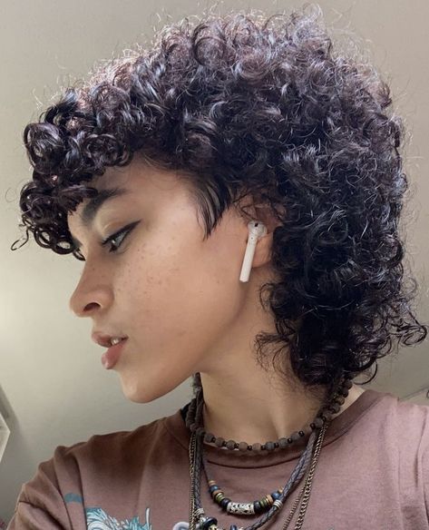 Naturally Curly Mullet, Short Hair Mullet Curly, Natural Curly Hair Mullet Short, Shaggy Mullet For Women Short Curly, Short Curly Haircuts Mullet, Women’s Curly Mullet, Short Curly Mullet Shaved Sides, How To Style Very Short Curly Hair, Short Curly Mullets