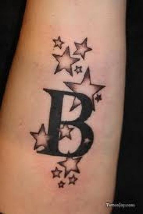 Initial tattoos and lettering tattoos can be designed in a variety of different ways. Initial tattoo designs are worn by both men and women. They usually hold symbolic value to the wearer. Initial tattoos can represent your own initials or the... Initial Tattoo Designs, Letter B Tattoo, Initial Tattoos, Star Tattoo Meaning, Tattoo Side, Letter Tattoos, Tattoo Wall Art, Diy Tattoo Permanent, Stars Tattoo