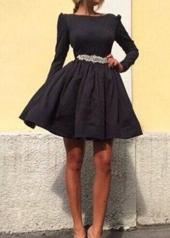 Cute Round Neck Long Sleeve Zippered Women's Dress Black Long Sleeve Mini Dress, Prom Dresses Uk, Cheap Homecoming Dresses, Black Dress With Sleeves, Bubble Dress, Popular Dresses, Vestidos Prom, Black Women Fashion, Homecoming Dresses Short