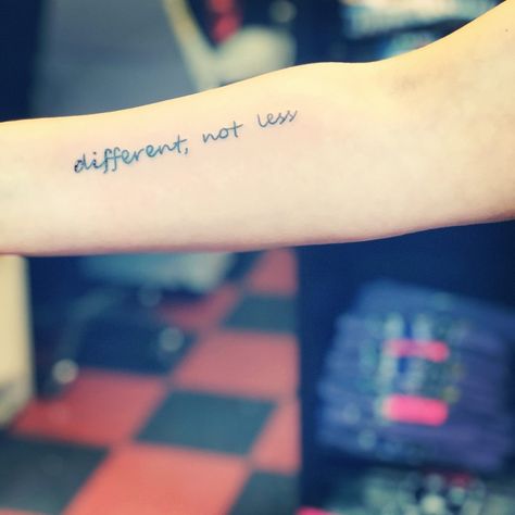 Nonverbal Tattoo, Special Education Tattoo Ideas, Eds Tattoo, Neurodivergent Tattoo, Spoonie Tattoo, Different Not Less, Awareness Tattoo, Spine Tattoos, Ink Ideas