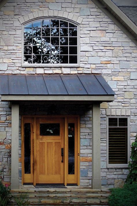 Craftsman modern dream home architecture front porch facade entrance features Chilton stone veneer w/ siding & natural stone surrounds. Buy stone veneer! #homedecor #interiordesign #decoration #doorideas #doorinspo #doordesign Stone Patio Designs, Stone Patios, House Awnings, Veneer Stone, Rustic Outdoor Decor, Entryway Design, Stone Patio, Porch Roof, Front Porch Design