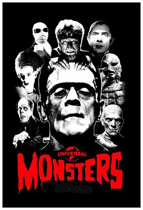 Universal Monsters Tattoo, Universal Monsters Art, Dracula Tattoo, Frankenstein Tattoo, Inner Monster, Universal Horror, Classic Monster Movies, Frankenstein Art, Halloween Pics