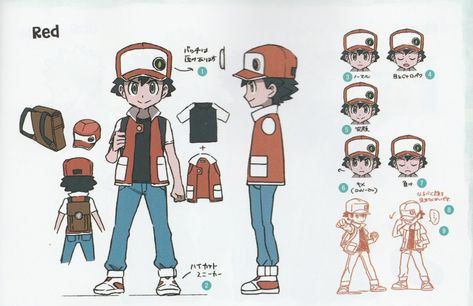 Let's Go Red character concept art Croquis, Pokemon Trainer Reference, Pokemon Concept, Pokemon Trainer Red, Pikachu Eevee, Pikachu Pikachu, Pokemon Mew, Green Characters, Oc Pokemon