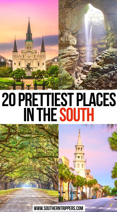 Prettiest Places in the South Pretty Places To Visit In The Us, Best Places To Visit On The East Coast, Winter Road Trips In The Us, Vacation Locations United States, South East Road Trip Usa, Southeast Us Vacation Ideas, Southern States Road Trip, Road Trip Southern States, Southeast Road Trip