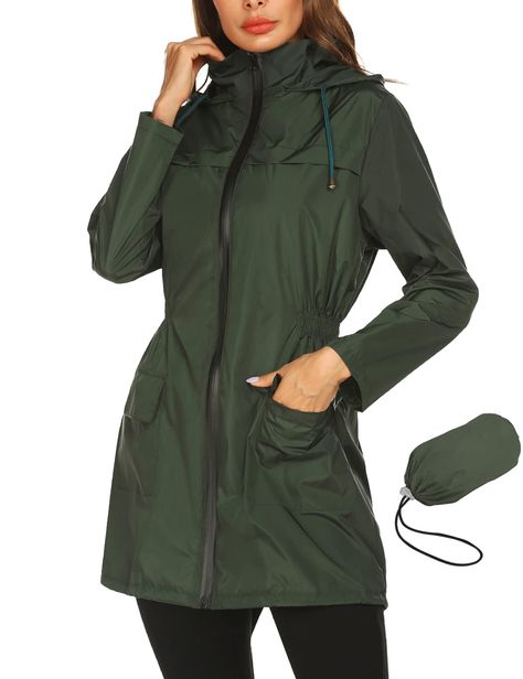 PRICES MAY VARY. Water Resistant Raincoats:Made of High quality polyster,smooth surface,soft touch,lightweight, skin-friendly, comfortable, windbreaker and waterproof,prevent water splash, easy to deal with light rain but not heavy rain. Fashionable Rain Jackets:With adjustable hood, strechy waist design,contrast color waterproof zipper makes it is more fashion for a casual light jacket but also a rain jacket for outdoor activies. A Jackets for All Seasons:the jacket is breathable, quick-drying, Rains Long Jacket, Waterproof Jacket Women, Packable Rain Jacket, Woman Jacket, Style Sportif, Hooded Trench Coat, Rain Jackets, Water Resistant Jacket, Dress Party Night