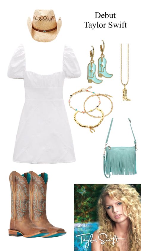 Country Taylor Swift Costume, City Spirit Week Outfit, Taylor Swift Taylor Swift Outfits, Taylor Debut Outfit, Taylor Swift Self Titled Era Outfits, Taylor Swift Album Aesthetic Outfits, Ears Outfits Taylor Swift, Cowgirl Taylor Swift Outfit, Eras Debut Outfit
