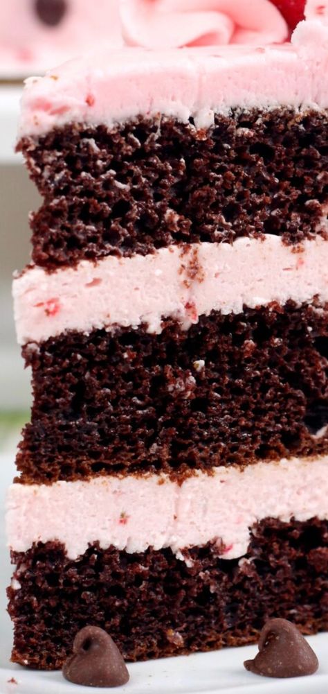 Pie, Chocolate Kahlua Cake With Strawberry Buttercream Frosting, Chocolate Cake With Strawberry Buttercream, Valentine Cake Recipe, Chocolate Kahlua Cake With Strawberry, Kalua Cake Recipe, Chocolate Valentines Cake, Kaluha Cake, Spring Cake Recipes