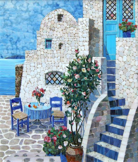 Greek Mosaic Art, Greek Mosaic, Landscape Mosaic, Easy Mosaic, Streetscape Design, Mosaic Art Supplies, Mosaic Art Diy, Mosiac Art, Paper Art Sculpture