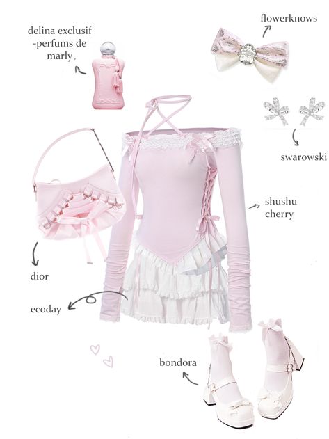 Pink Balletcore Outfits, Casual Ballerina Outfit, Illit Outfit Ideas, Pink Star Outfit, Hyperfeminine Clothes, Coquette Clothing Aesthetic, Coquette Outfit Formal, Ballet Core Outfits Casual, Ballet Outfits Aesthetic