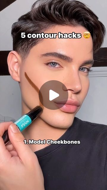 Natan Kamla on Instagram: "5 contour hacks 🤯 which contour placement is your favourite?👀  using my 4 favourite contour sticks : @nyxcosmetics_uk Wonderstick contour stick @elfcosmeticsuk Halo Glow contour wand @charlottetilbury Hollywood Contour wand @fentybeauty Match Stix Contour stick  #makeup #contour #howtobeauty #makeuphacks #makeuptutorial #contourtutorial #wakeupandmakeup #makeuptransformation #viralmakeup #contouring" Body Makeup Contouring, Contour For Snatched Face, Best Way To Blend Contour, Highlight Contour Guide, Face Sliming Contour, Contour Tips How To Apply, Highlight And Contour How To, How To Put Contour, Make Up Contouring Round Face