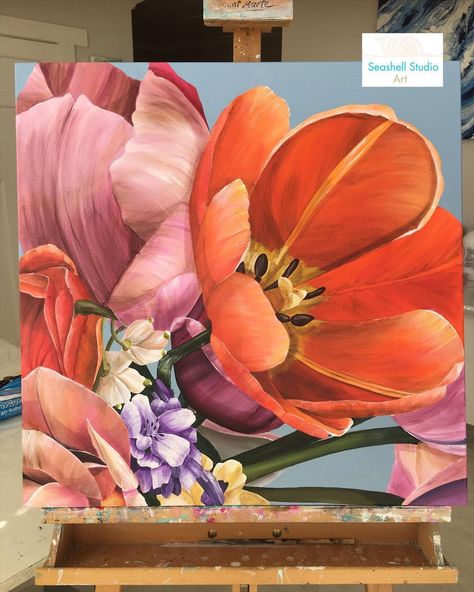 Tela, Modern Wall Art Diy, Floral Paintings Acrylic, Acrylic Flower Painting, Art Loft, Botanical Flower Art, Acrylic Painting Flowers, Square Painting, Flower Art Drawing
