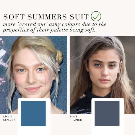 Light Summer VS Soft Summer as requested by you 🤍 . #coloranalysis #colouranalysis #softsummer #lightsummmer #coloranalyst #hunterschafer #taylorhill Soft Summer Vs Light Summer, Soft Summer Neutrals, Light Summer Color Palette Outfits, Light Summer Color Palette Makeup, Soft Summer Outfits Inspiration, Soft Summer Aesthetic, Light Summer Palette, Soft Summer Outfits, Light Summer Outfits