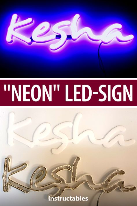 Homemade Neon Sign, Diy Faux Neon Sign, How To Make Led Neon Sign, How To Make Your Own Neon Sign, Diy Led Light Sign, Diy Led Name Sign, Diy Led Sign How To Make, Acrylic Neon Sign, Diy Neon Name Sign