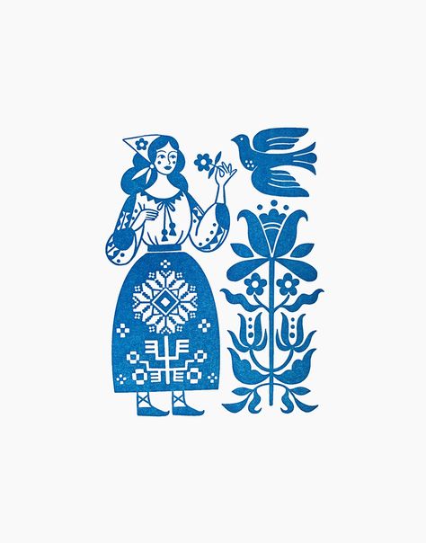 FOLK ART - Oana Befort's Portfolio Eastern European Illustration, Eastern European Folk Art, Scandinavian Linocut, Folk Branding, Romanian Folklore, Oana Befort, Dutch Folk Art, Menue Design, Folklore Art