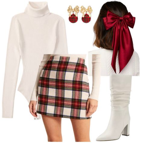 25 Cute Christmas Outfit Ideas to Make You Sparkle This Holiday Season Christmas Winter Outfits Women, Jingle Ball Outfit Ideas, Christmas Outfit With Skirt, Christmas Party Outfits School, Christmas Concert Outfit Ideas, Christmas Day Dress, Christmas Theme Outfit Parties, Cute Christmas Eve Outfits, Cute Christmas Sweater Outfit
