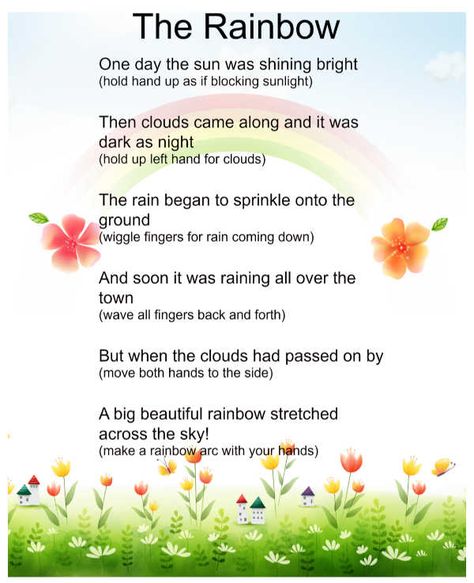 Rainbow Fingerplay and Books - One Time Through Rainbow Poem, Library Love, English Poems For Kids, Rainbow Books, Preschool Poems, Weather Song, Positive Parenting Advice, Rainbow Songs, Preschool Weather
