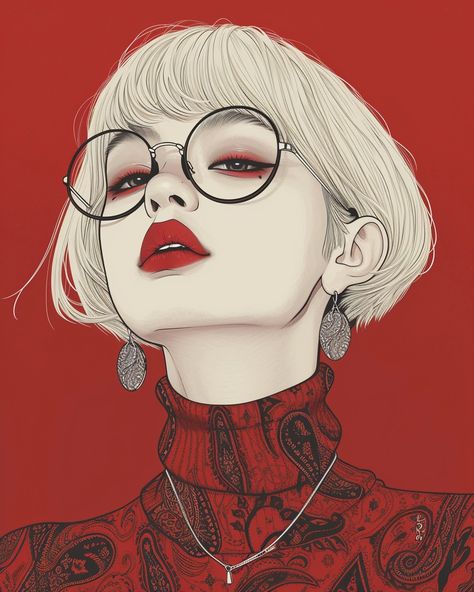 🎁🚀Charming Illustrations with Midjourney Prompts: Go to the Link in my Profile👉🔗 Croquis, Sunglasses Women Drawing, Woman With Glasses, Circle Glasses, Simple Phone Wallpapers, Female Art Painting, Art Prompts, Woman Drawing, Fashion Painting