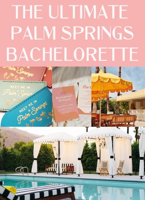 Palm Springs Bachelorette Gift Bags, Palm Springs Party Decor, Bachlorette Themes, Palm Springs Bach, Desert Disco, Palm Springs Party, Palm Springs Restaurants, Palm Springs Bachelorette Party, Palm Springs Houses