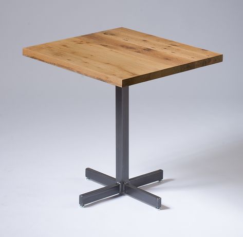 X-Base Cafe Table - Urban Evolutions Cafe Chairs And Tables, Restaurant Seating Design, Restaurant Table Design, Café Table, Cafeteria Table, Wood Cafe, Industrial Cafe, Recycled Metal Art, Wood Table Design