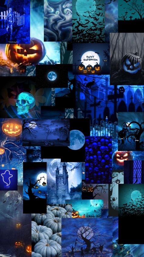 Halloween College Wallpaper, Spooky Blue Wallpaper, Blue Halloween Wallpaper Aesthetic, Halloween Wallpaper Blue, Blue Halloween Wallpaper, Blue Halloween Aesthetic, Spooky Wallpapers, Halloween Widget, Elf Is Back Ideas
