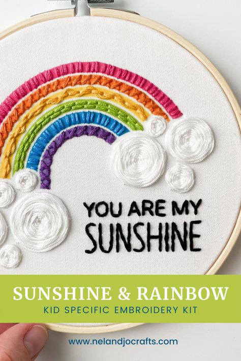 Couture, Embroidery Patterns Rainbow, Embroidery You Are My Sunshine, Embroidery Rainbow Pattern, You Are My Sunshine Embroidery, Kids Embroidery Ideas, Toddler Embroidery Ideas, Lary Bird, Hand Embroidery Designs Free