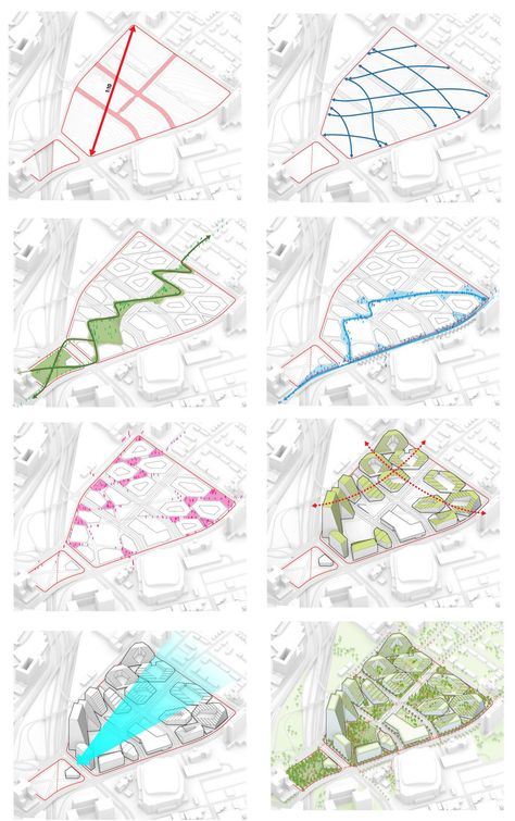 Masterplan Concept diagrams - BIG-West8 Site Planning Concepts, Concept Diagrams Landscape Architecture, Concept Urban Planning, Site Concept Diagram, Urban Concept Architecture, Architecture Diagrams Analysis, Concept Plan Urban Design, Masterplan Concept Diagram, Masterplan Architecture Concept