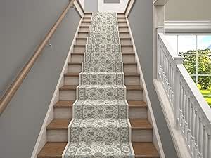 25' Stair Runner Rugs - Luxury Kashan Collection Stair Carpet Runner - Nearly 1 Million Points per sq.Meter(Ivory) Standard Staircase, Stair Carpet Runner, Farmhouse Staircase, Luxury Stairs, Staircase Runner, Top Of The Stairs, Stair Tread Rugs, Staircase Ideas, Stair Carpet