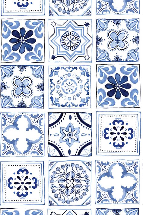 Surface Pattern Design Trends 2022, Egyptian Design Pattern, Blue And White Aesthetic, Blue Pottery Designs, Design Trends 2022, Italian Tiles Pattern, Watercolor Pattern Design, Spanish Pattern, Surface Pattern Design Inspiration