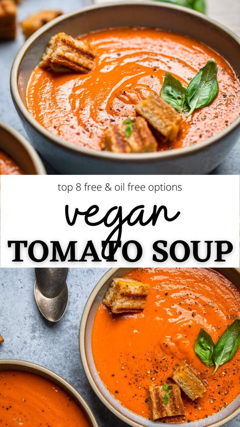 This easy, delicious Vegan Tomato Soup is full of flavor and so easy to make. Perfect with a vegan grilled cheese. Vegan Soups, Tomato Soup, Vegan Grilling, Essen, Vegan Grilled Cheese, Easy Vegan Soup, Vegan Tomato Soup, Vegan Soup Recipes, Tomato Soup Recipes