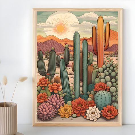 Hippy Art, Mid Century Style, Hippie Kunst, Vintage Cactus, Cactus Poster, Cactus Art Print, Cactus Art, Hippie Art, Art Vintage