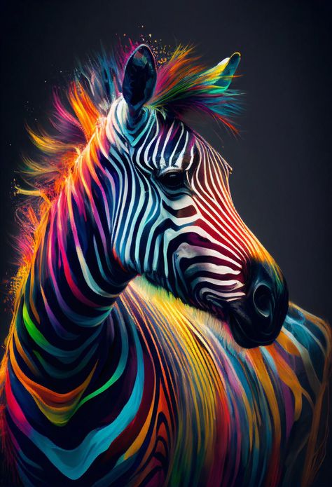 Zebra Fantasy Art, Colorful Zebra Painting, Animal Ideas Drawing, African Animals Art, Animal Art Work, African Animal Art, Animal Pop Art, Colorful Animal Art, Artwork Animals