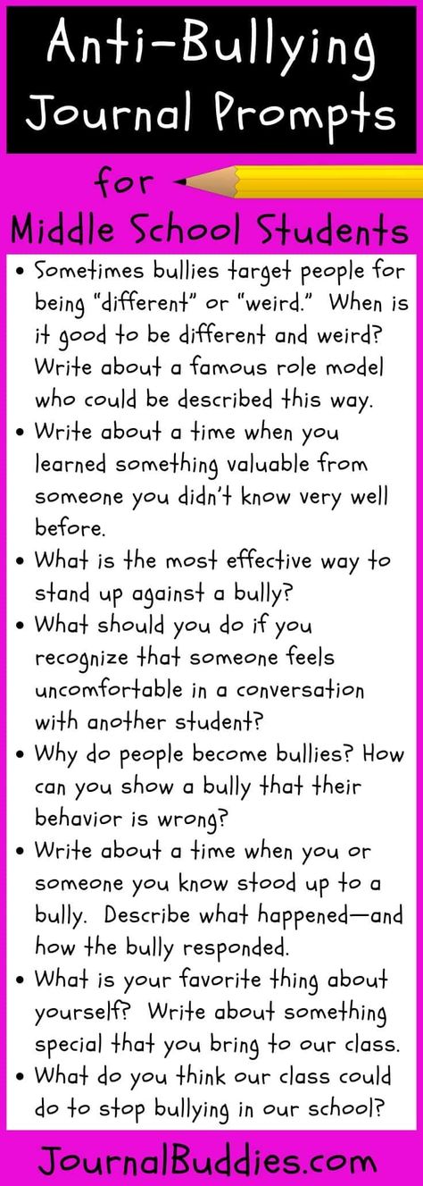 We recommend asking your students to journal about topics related to anti-bullying. As kids write and reflect on how they can better foster acceptance in the classroom, they’ll become more prepared to recognize bullying when it first starts to happen—and they’ll be ready to actively work against it. Here are 10 effective anti-bullying journal prompts to use with your students. School Psychology, Counselling Activities, Psychology Activities, Activity Journal, Healthy Habits For Kids, Journal Prompts For Kids, Elementary Counseling, Writing Prompts For Kids, Counseling Activities