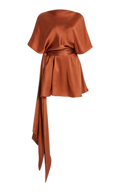 Brandon Maxwell Belted Satin Dress Casual Silk Dress Outfit, Satin Dress Design, Satin Outfit Ideas, Casual Satin Dress, Feather Dress Short, Satin Top Outfit, Feather Cocktail Dress, Satin Tops, Satin Outfit