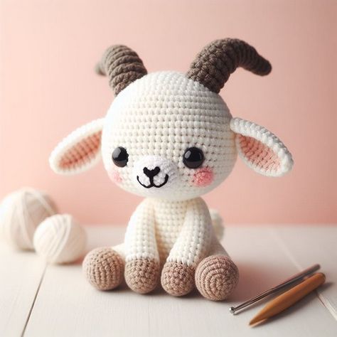 10 Amazing FREE Amigurumi Farm Animal Crochet Patterns! | Swecraftcorner Amigurumi Patterns, Crocheted Goat Pattern, Crochet Ram Pattern Free, Goat Pattern Crochet, Goat Amigurumi Pattern, Crochet Ram Free Pattern, Farm Animals Crochet Patterns, Crochet Horn Pattern, Amigurumi Lamb Free Pattern