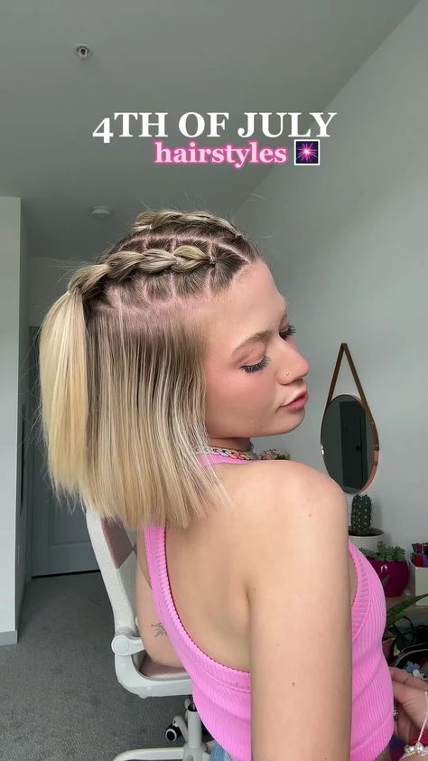 Braided Hairstyles Shorthair, Short Hairstyles Tutorial Videos, Braided Hairstyles For Bob Hair, Braids For Bob Hairstyles, Bubble Braid Updo Short Hair, Short Hair Braid Half Up Half Down, Cute Short Hair Ideas Easy Updo, Easy Long Bob Hairstyles, Easy Braid Styles For Short Hair