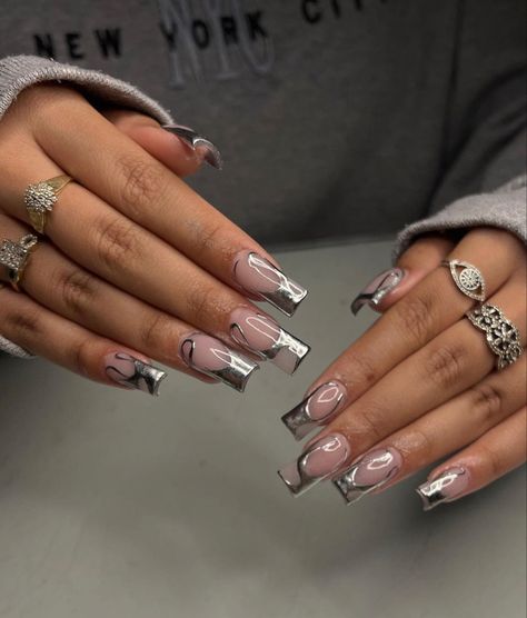 Drake Nails Acrylic, Concert Nails Ideas Drake, Ovo Nails Drake, Colored French Nail Designs, Drake Inspo Nails, Drake Acrylic Nails, Drake Nails Ideas, Drake Concert Nail Ideas, Drake Nails Art