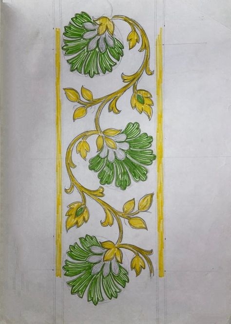 Weaving pattern Kalamkari Flowers Drawing, زجاج ملون, Fabric Paint Diy, Saree Painting, Fabric Paint Designs, Flower Drawing Design, Border Embroidery Designs, Floral Border Design, Print Design Pattern