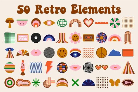 Retro Shapes Graphics, 70 Graphic Design, 70s Aesthetic Design, 70s Retro Design, Retro Graphic Design Aesthetic, 70s Illustration Graphics, Retro Pattern Design, Retro Design Elements, 70s Design Graphic