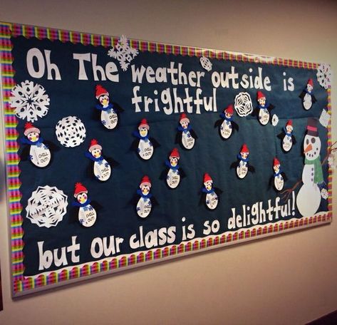 Winter Snowman and Snowflake Classroom Bulletin Board. Teaching Decor, December Bulletin Boards, Creative Bulletin Boards, Valentine Bulletin Boards, Science Bulletin Boards, Christmas Bulletin Boards, Christmas Boards, January Bulletin Boards, Winter Bulletin